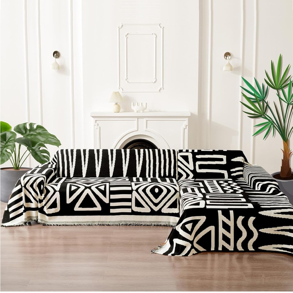 Geometric Black and White Sofa Cover